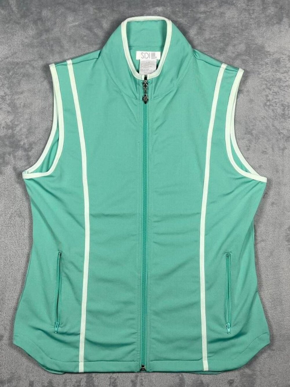 Womens Mint Green Full Zip Golf Tennis Athletic Vest Y2K Retro Size Large